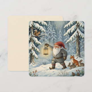 Cartes Pour Fêtes Annuelles Vintage scandinave Tomte dans la forêt enneigée