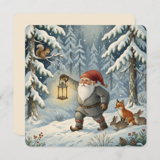 Cartes Pour Fêtes Annuelles Vintage Scandinavian Tomte in Snowy Forest