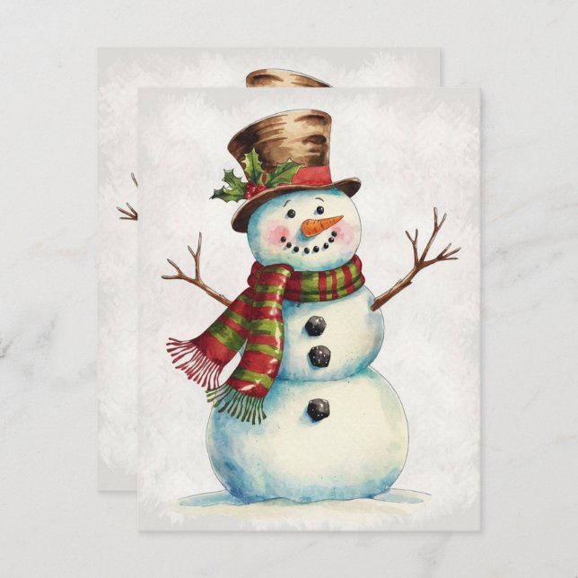 Cartes Pour Fêtes Annuelles Vintage Snowman (Devant / Derrière)