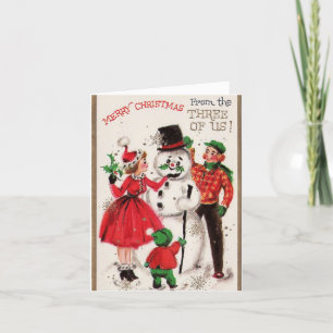 Cartes Pour Fêtes Annuelles Vintage Snowman De Noël Avec Famille