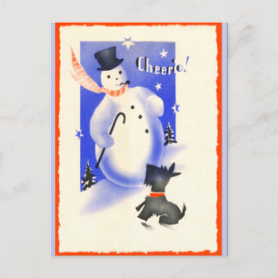 Cartes Pour Fêtes Annuelles Vintage Snowman et Chiot