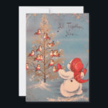 Cartes Pour Fêtes Annuelles Vintage Snowman Faire chanter les oiseaux<br><div class="desc">Carte de Noël vintage et mignonne. Avec un bonhomme de neige qui enseigne aux oiseaux à chanter dans la neige.</div>