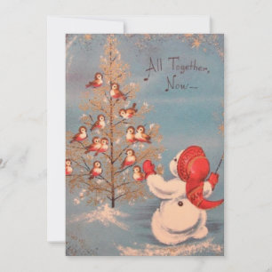 Cartes Pour Fêtes Annuelles Vintage Snowman Faire chanter les oiseaux
