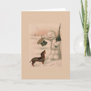 Cartes Pour Fêtes Annuelles Vintage - Snowman salue un Dachshund,