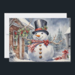 Cartes Pour Fêtes Annuelles Vintage Snowman Top Hat Holly Berries Noël<br><div class="desc">Carte de voeux Vintage Noël avec un tableau d'un bonhomme de neige heureux avec un grand chapeau noir. Personnalisé au dos avec votre message et votre nom. Contactez-moi pour obtenir de l'aide sur votre personnalisation ou pour demander des produits Zazzle correspondants ou coordonnés supplémentaires.</div>