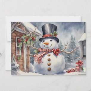 Cartes Pour Fêtes Annuelles Vintage Snowman Top Hat Holly Berries Noël