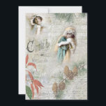 Cartes Pour Fêtes Annuelles Vintage Snowy Winter Christmas Music Collage<br><div class="desc">Joli collage hivernal de Noël avec des beautés victoriennes en fourrure,  pin et poinsettia,  notation musicale et texte et écriture française manuscrite sur un arrière - plan enneigé gris clair en détresse.</div>