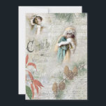 Cartes Pour Fêtes Annuelles Vintage Snowy Winter Christmas Music Collage<br><div class="desc">Joli collage hivernal de Noël avec des beautés victoriennes en fourrure,  pin et poinsettia,  notation musicale et texte et écriture française manuscrite sur un arrière - plan enneigé gris clair en détresse.</div>