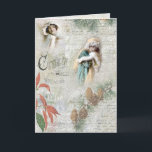 Cartes Pour Fêtes Annuelles Vintage Snowy Winter Christmas Music Collage<br><div class="desc">Joli collage hivernal de Noël avec des beautés victoriennes en fourrure,  pin et poinsettia,  notation musicale et texte et écriture française manuscrite sur un arrière - plan enneigé gris clair en détresse.</div>