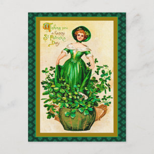 Cartes Pour Fêtes Annuelles Vintage St Patrick's Day Girl Robe Verte