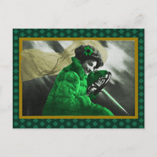 Cartes Pour Fêtes Annuelles Vintage St Patrick's Day Green Girl in Car