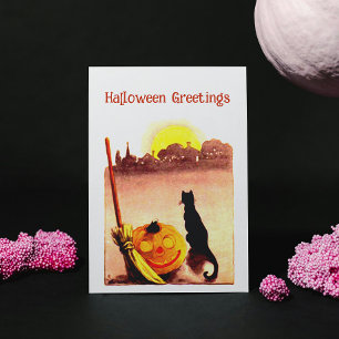 Cartes Pour Fêtes Annuelles Vintage Sunset Chat noir Citrouille Halloween
