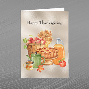 Cartes Pour Fêtes Annuelles Vintage Tan Pie Pommes Cidre Blé Thanksgiving
