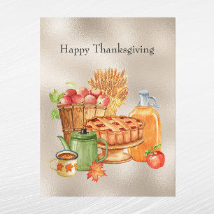 Cartes Pour Fêtes Annuelles Vintage Tan Pie Pommes Cidre Blé Thanksgiving