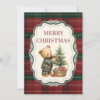 Cartes Pour Fêtes Annuelles Vintage, Tartan Christmas Card with Teddy Bear