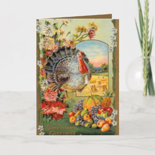 Cartes Pour Fêtes Annuelles vintage Thanksgiving Dinde