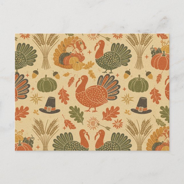 Cartes Pour Fêtes Annuelles Vintage Thanksgiving Pattern  (Devant)