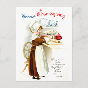 Cartes Pour Fêtes Annuelles Vintage Thanksgiving - Pilgrim Baking Pie
