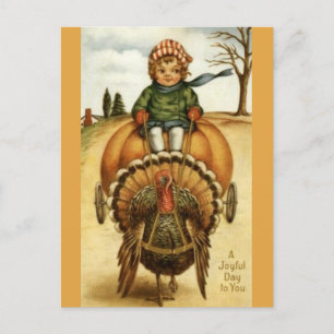 Cartes Pour Fêtes Annuelles Vintage Thanksgiving Turkey Cart Image Postcard
