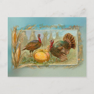 Cartes Pour Fêtes Annuelles Vintage Thanksgiving Turkeys et Citrouille