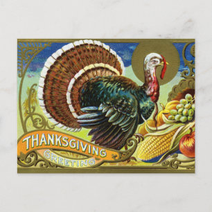 Cartes Pour Fêtes Annuelles Vintage Thanksgiving Turquie et automne Harvest