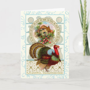 Cartes Pour Fêtes Annuelles Vintage Thanksgiving Turquie et chalet