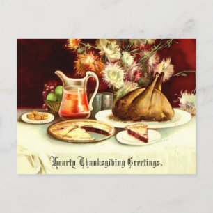 Cartes Pour Fêtes Annuelles Vintage Thanksgiving Turquie & Repas