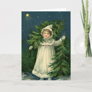 Cartes Pour Fêtes Annuelles Vintage Tree Farm Girl