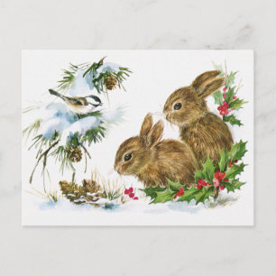 Cartes Pour Fêtes Annuelles Vintage Vacances Oiseaux et Bunnies