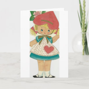 Cartes Pour Fêtes Annuelles Vintage Valentine fille avec Casquette de coeur