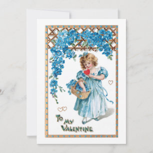 Cartes Pour Fêtes Annuelles Vintage Valentine Girl avec Blue Forget-me-Nots