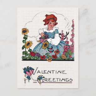 Cartes Pour Fêtes Annuelles Vintage Valentine Girl in Flower Garden Card