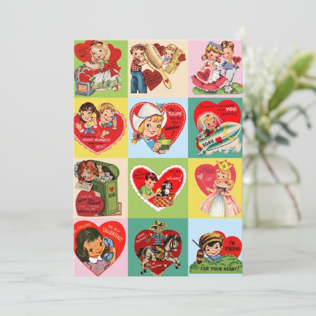 Cartes Pour Fêtes Annuelles Vintage Valentine Patchwork (Debout devant)