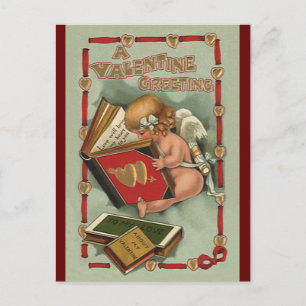 Cartes Pour Fêtes Annuelles Vintage Valentine's Day Angel, livre de lecture mi