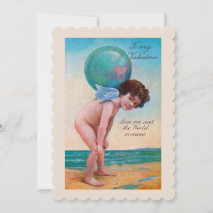 Cartes Pour Fêtes Annuelles Vintage Valentine's Day Cupid Holding Globe