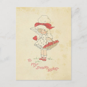 Cartes Pour Fêtes Annuelles Vintage Valentine's Day Hearts Cute Little Girl