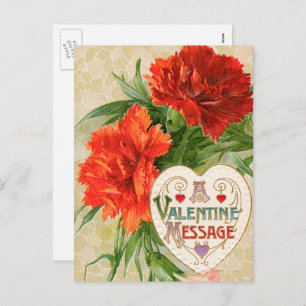 Cartes Pour Fêtes Annuelles Vintage Valentine's Day Message, Carnation Flowers