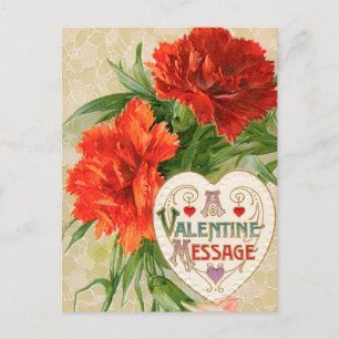 Cartes Pour Fêtes Annuelles Vintage Valentine's Day Message, Carnation Flowers