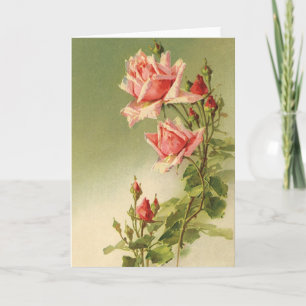 Cartes Pour Fêtes Annuelles Vintage Valentine's Day Pink Victorian Garden Rose