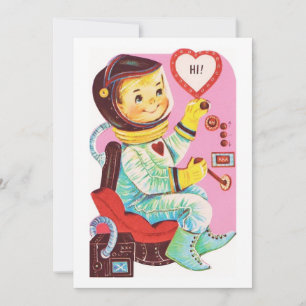 Cartes Pour Fêtes Annuelles Vintage Valentine's Day Space Boy
