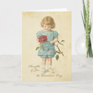 Cartes Pour Fêtes Annuelles Vintage Valentin's Day Red Rose Cute Little Girl