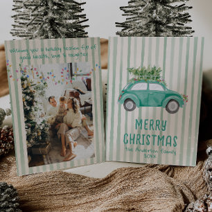 Cartes Pour Fêtes Annuelles Vintage Vert Quirky Main Tirée Arbre de voiture de