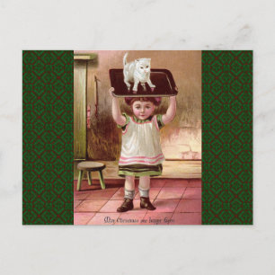 Cartes Pour Fêtes Annuelles Vintage Victorian Christmas Cat on Tea Tray 1880s