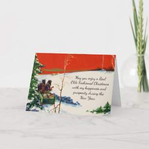 Cartes Pour Fêtes Annuelles Vintage Victorian Red Christmas Snowly Holiday