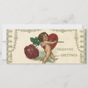 Cartes Pour Fêtes Annuelles Vintage Victorian Valentine Cherub, Rose et coeur