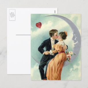 Cartes Pour Fêtes Annuelles Vintage Victorian Valentine's Day Kiss on the Moon