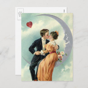 Cartes Pour Fêtes Annuelles Vintage Victorian Valentine's Day Kiss on the Moon