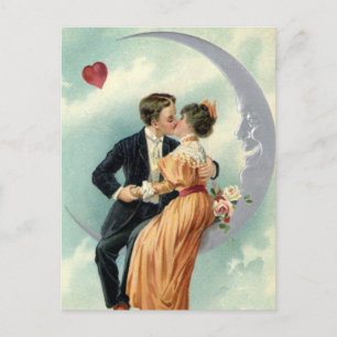 Cartes Pour Fêtes Annuelles Vintage Victorian Valentine's Day Kiss on the Moon