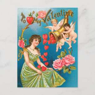 Cartes Pour Fêtes Annuelles Vintage Victorien Valentine's Day Angels & Hearts