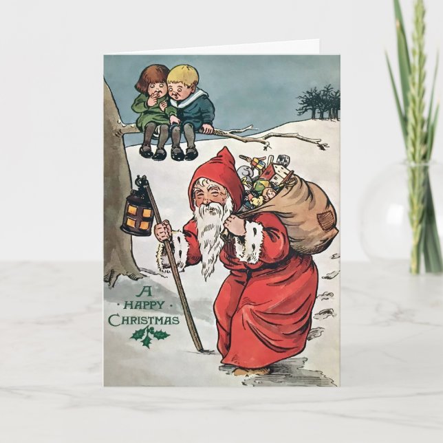 Cartes Pour Fêtes Annuelles Vintage Vieux Père Noël (Devant)